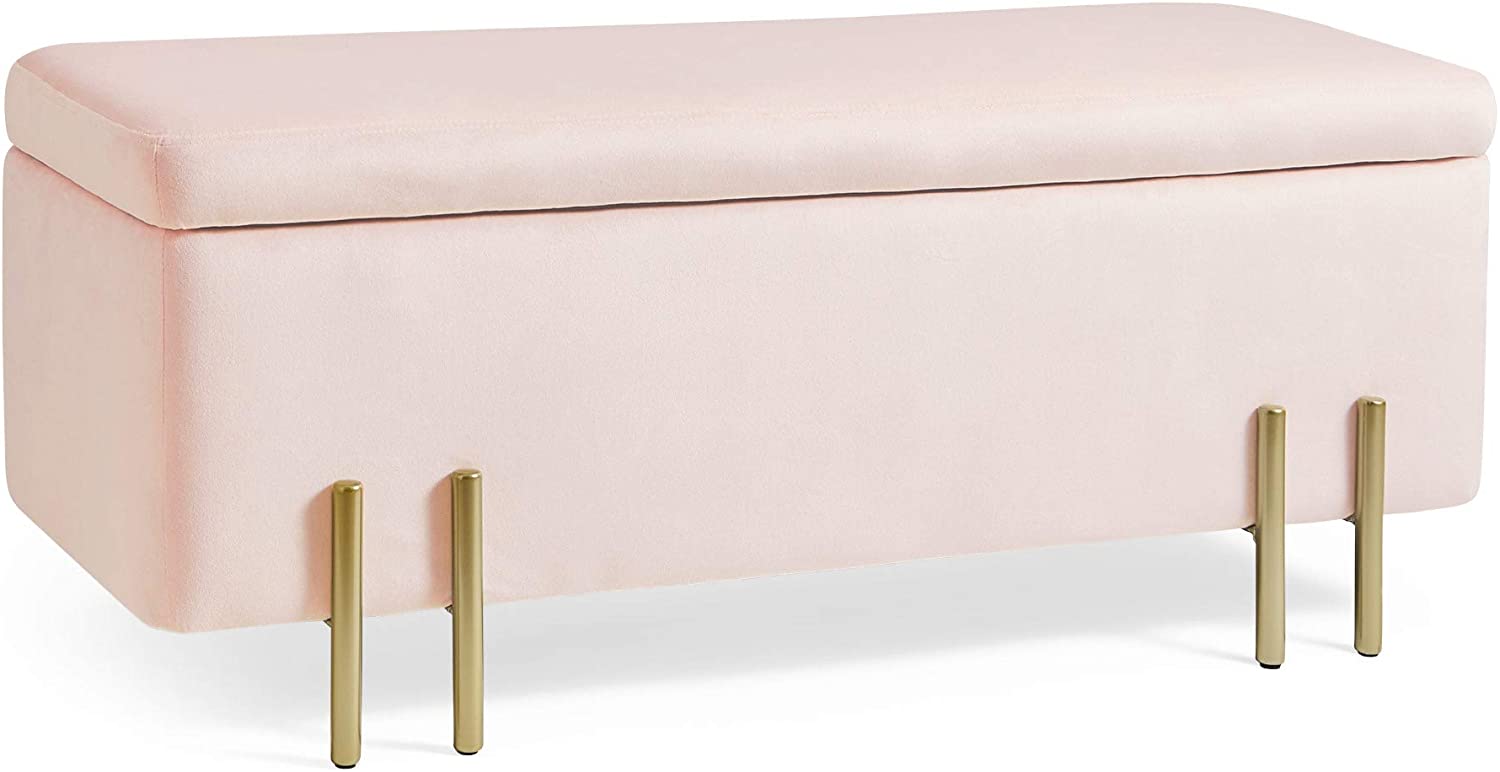 Banc Coffre De Rangement Max Velours Vieux Rose - Banquette Intérieure